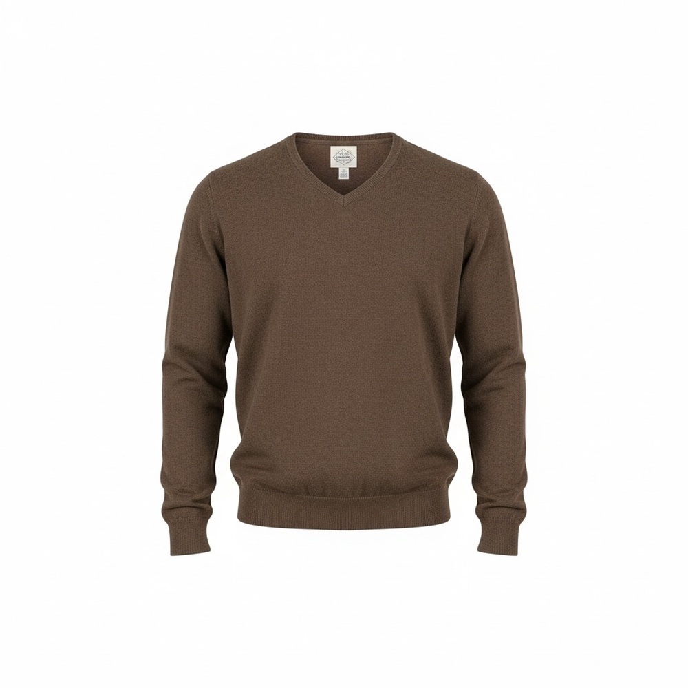 St. John's Bay Chocolate Brown V-Neck Cotton/Cashmere Sweater Men’s XL
